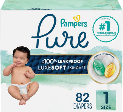 Pampers Pure Protection - Pañales para bebé, talla 1 (8-14 libras),...