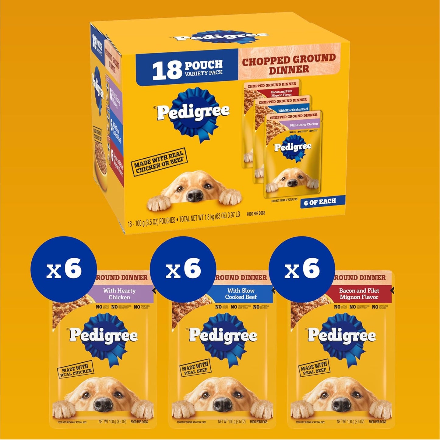 Pedigree - Comida húmeda para perros adultos de cena molida en un p...