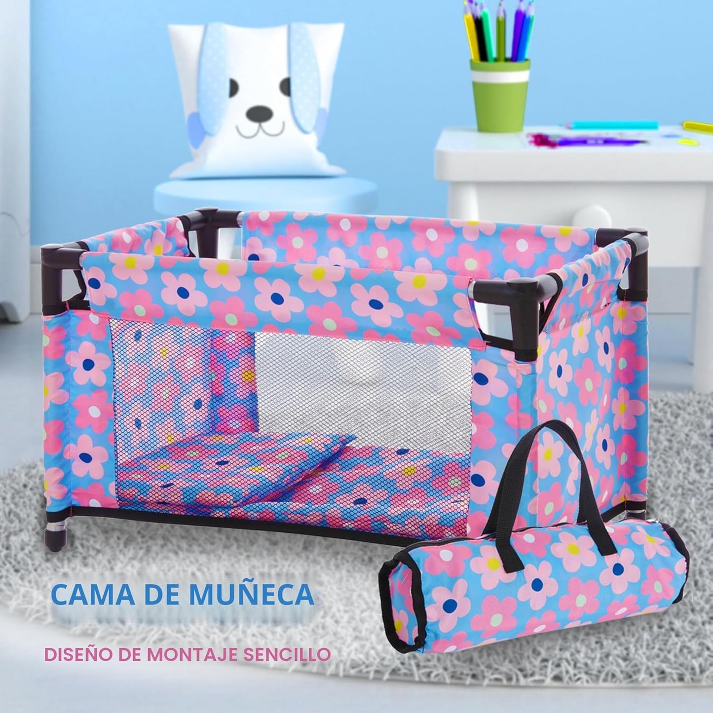 Juego de cochecito para muñeca bebé y columpio, juego de guardería,...