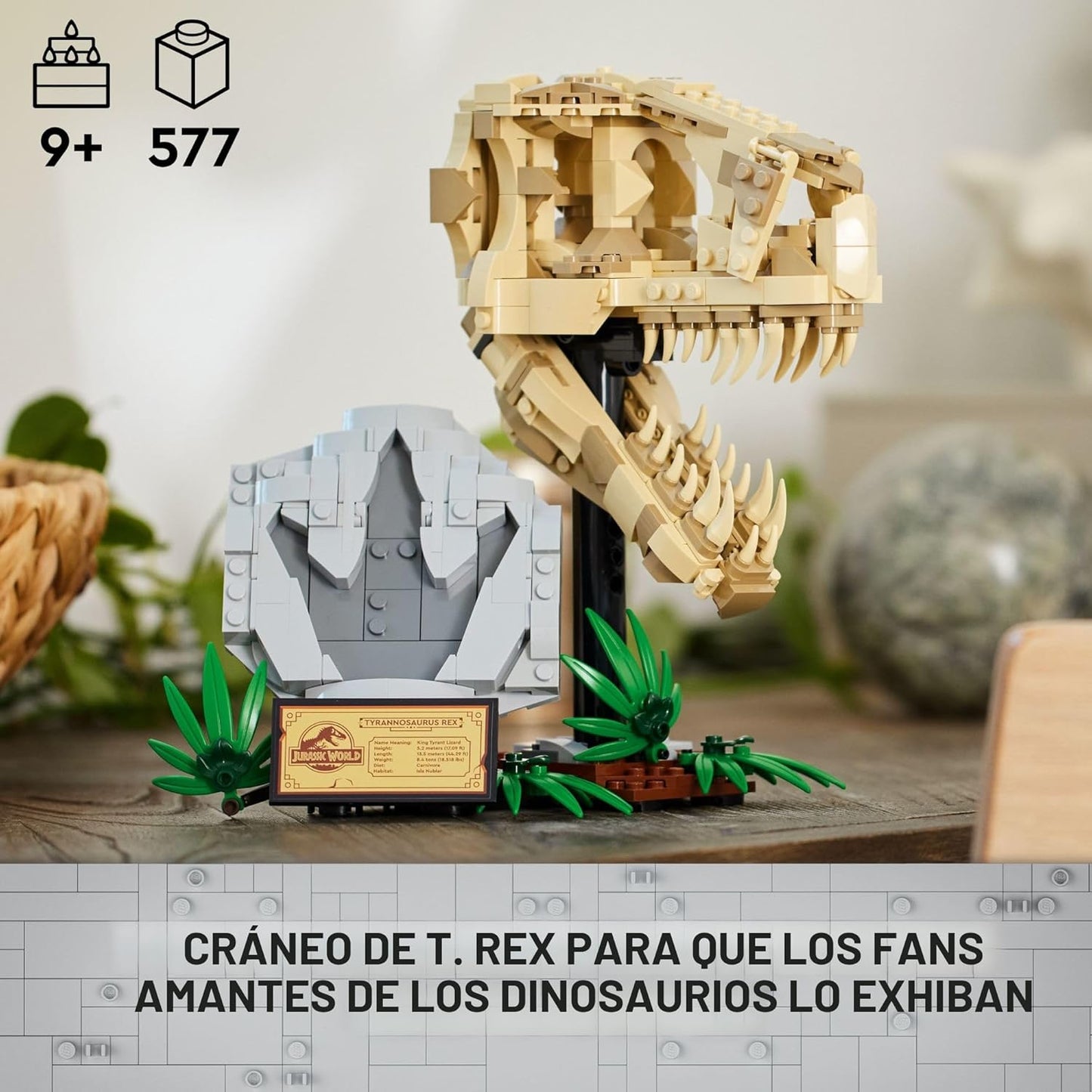 LEGO Jurassic World Fósiles de Dinosaurios: Cráneo de T Rex - Juguete de Construcción de Dinosaurio para Niños y Niñas, Edades 9+ Años - Regalo para Navidad - Exhibición para Dormitorio - 76964