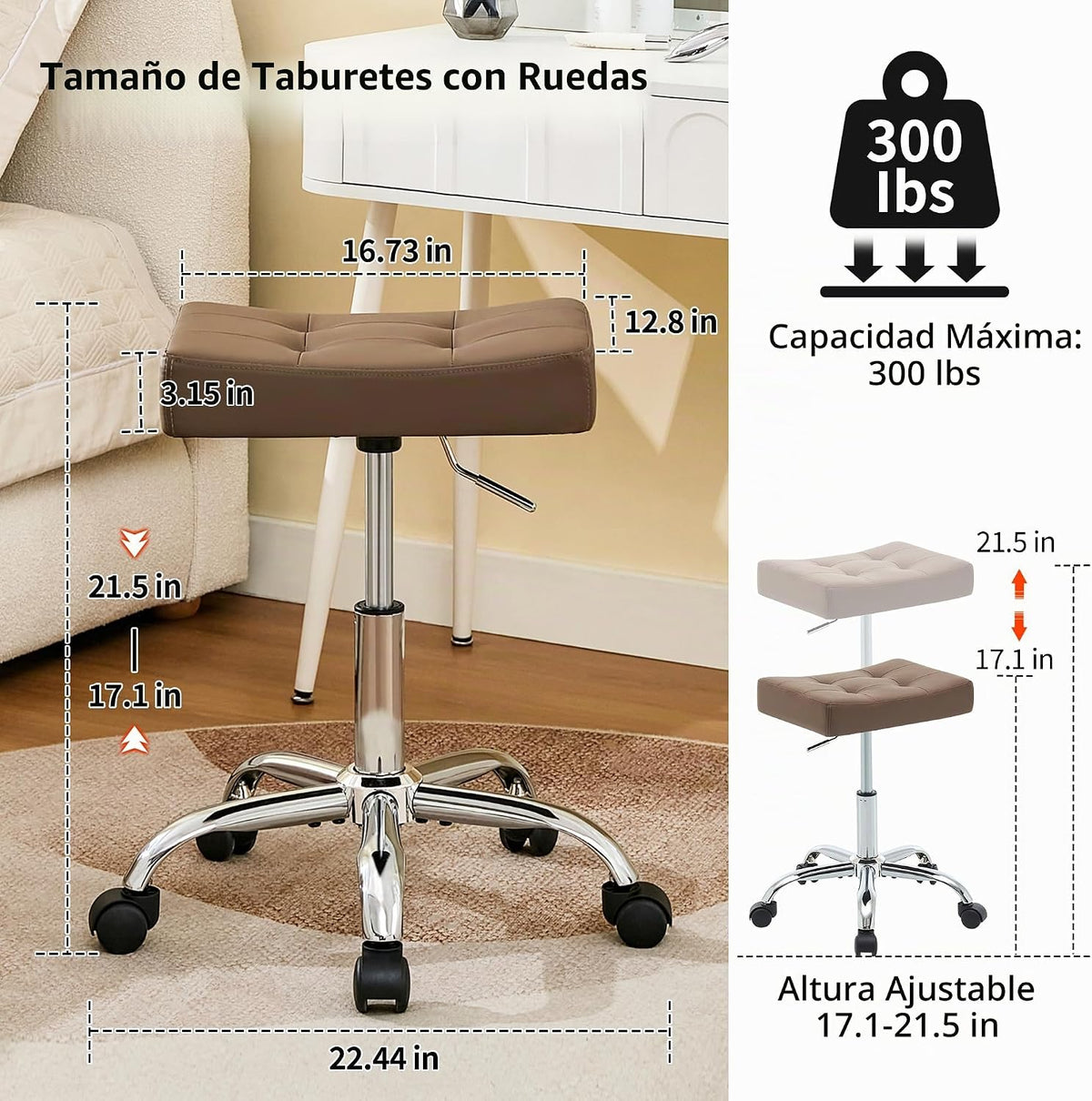 Taburete para estilista con ruedas, taburete ergonómico con asiento...