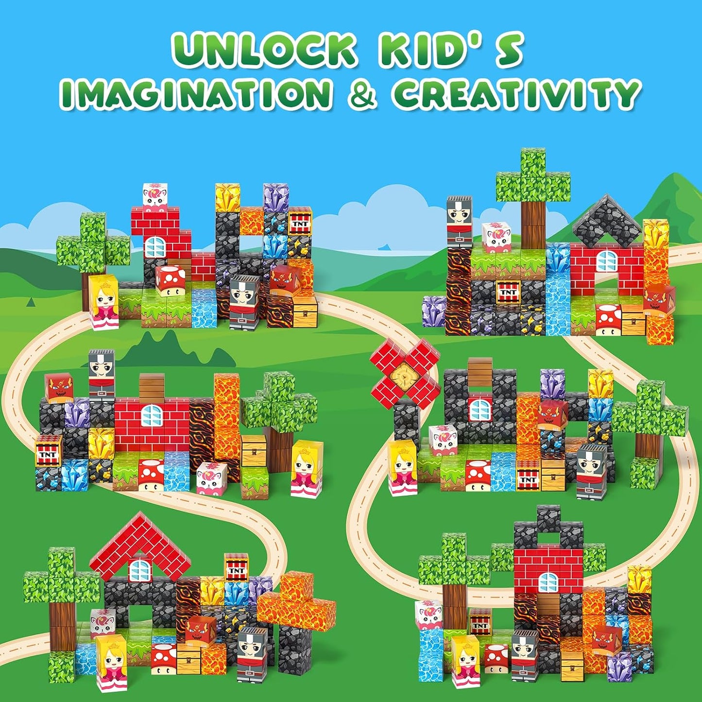 Axirata Juego de 60 minibloques magnéticos de viaje para niños, min...