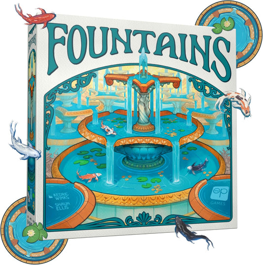 Juego de mesa Fountains, juego competitivo de colocación de azulejos y estrategia, impresionante estética Art Nouveau, 1-5 jugadores, único apilamiento 3D y reclutamiento, amigable para la familia y