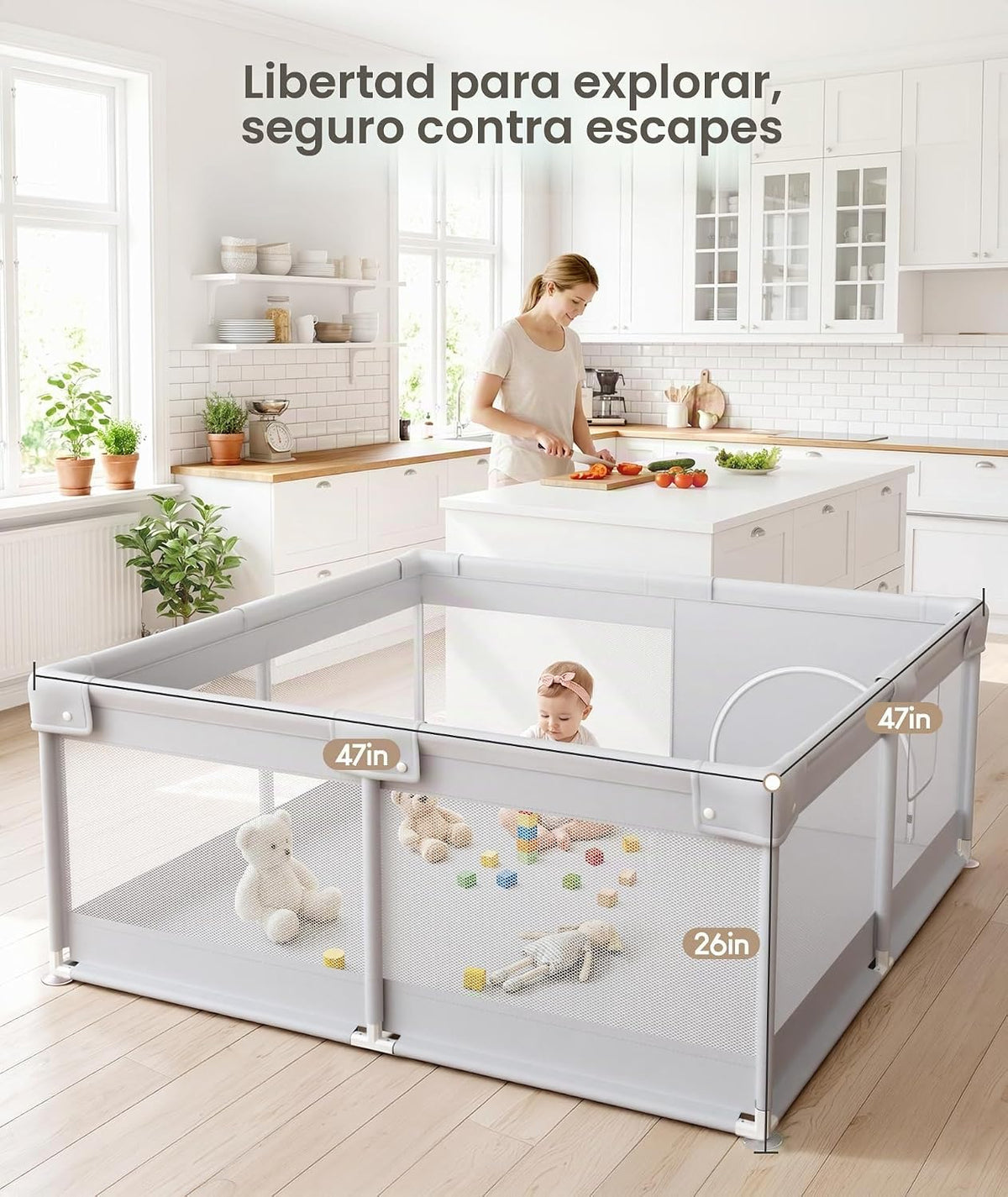 Fodoss Corralito para bebés, 47 × 47 pulgadas para bebés y niños pe...