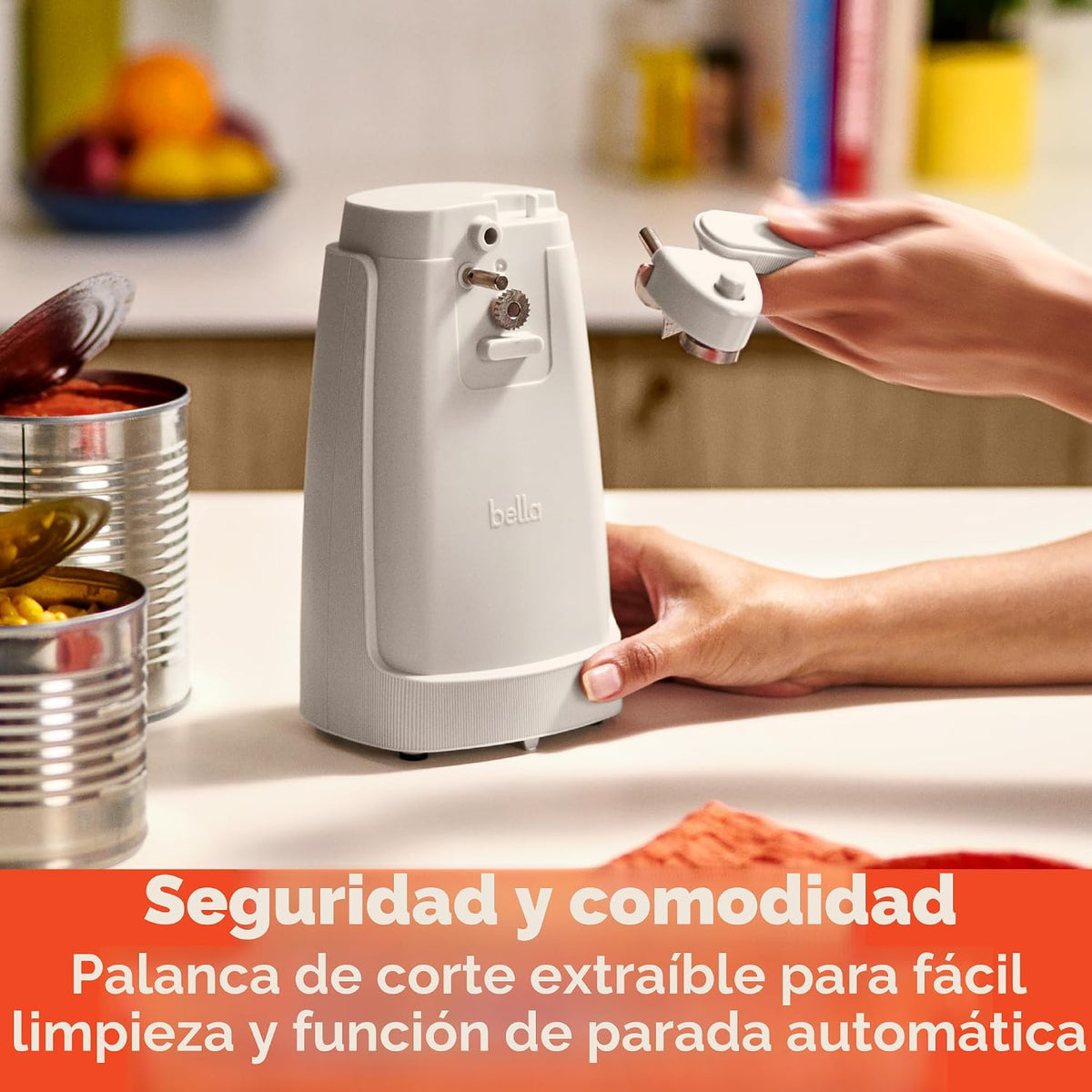 bella Abrelatas eléctrico y afilador de cuchillos, palanca de corte...