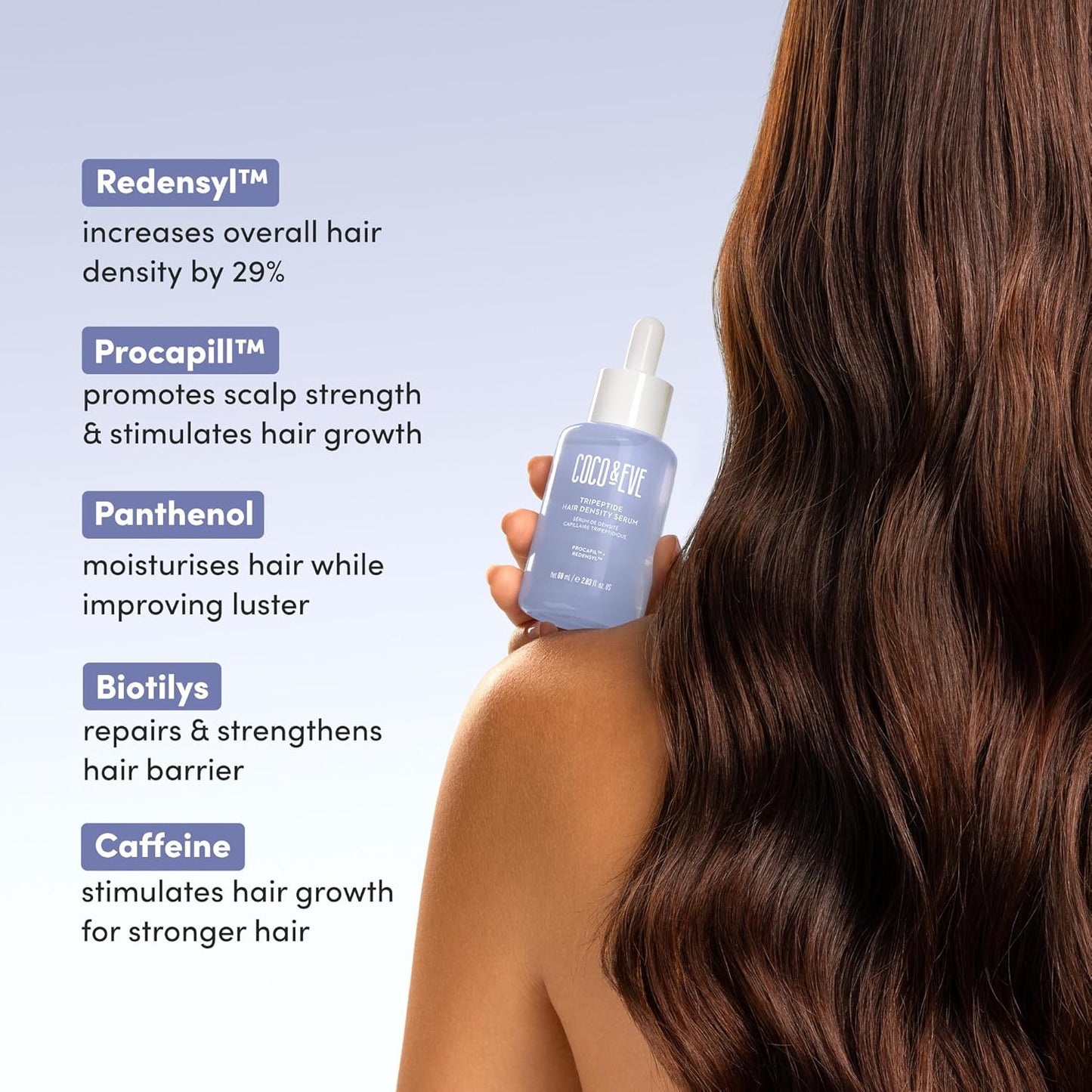 Coco & Eve Boost Therapy - Suero tripeptídico de densidad del cabello. Para cabello más grueso y lleno. Anti-pérdida de cabello y desprendimiento, tratamiento ligero para el cuero cabelludo con biotina y cafeína para volumen y restauración (2.03 onzas líq