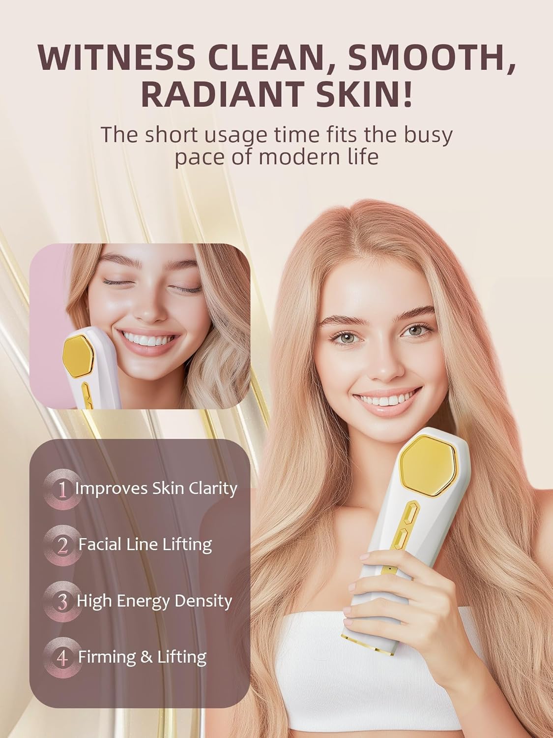 INTEO Masajeador facial multifuncional, dispositivo de brillo de vi...
