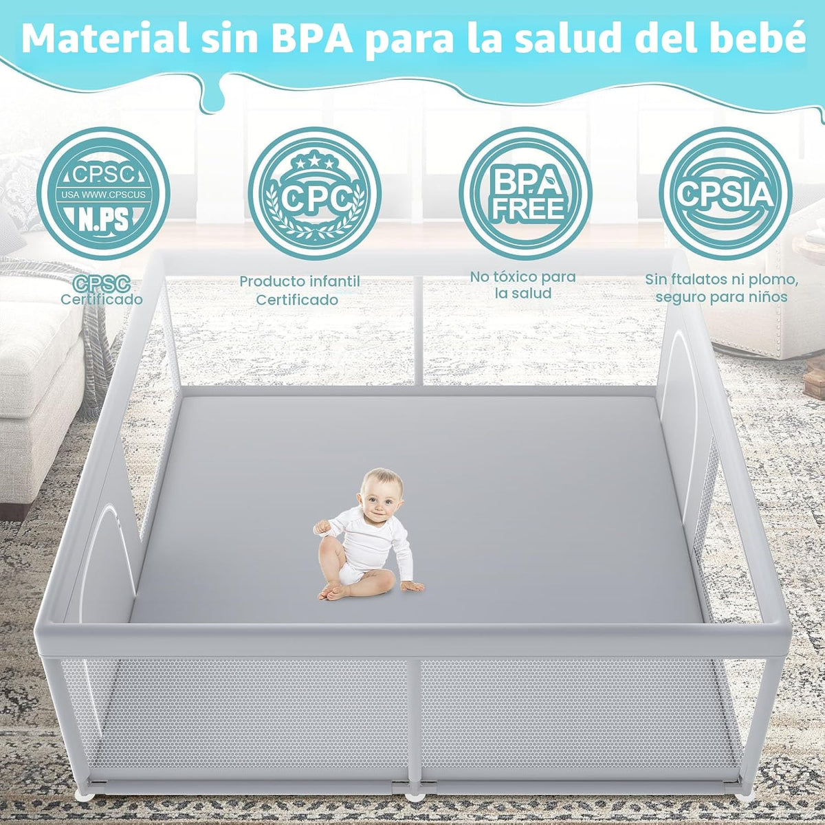 Fshibila Corralito para bebés extragrande de 79 x 79 pulgadas, corr...
