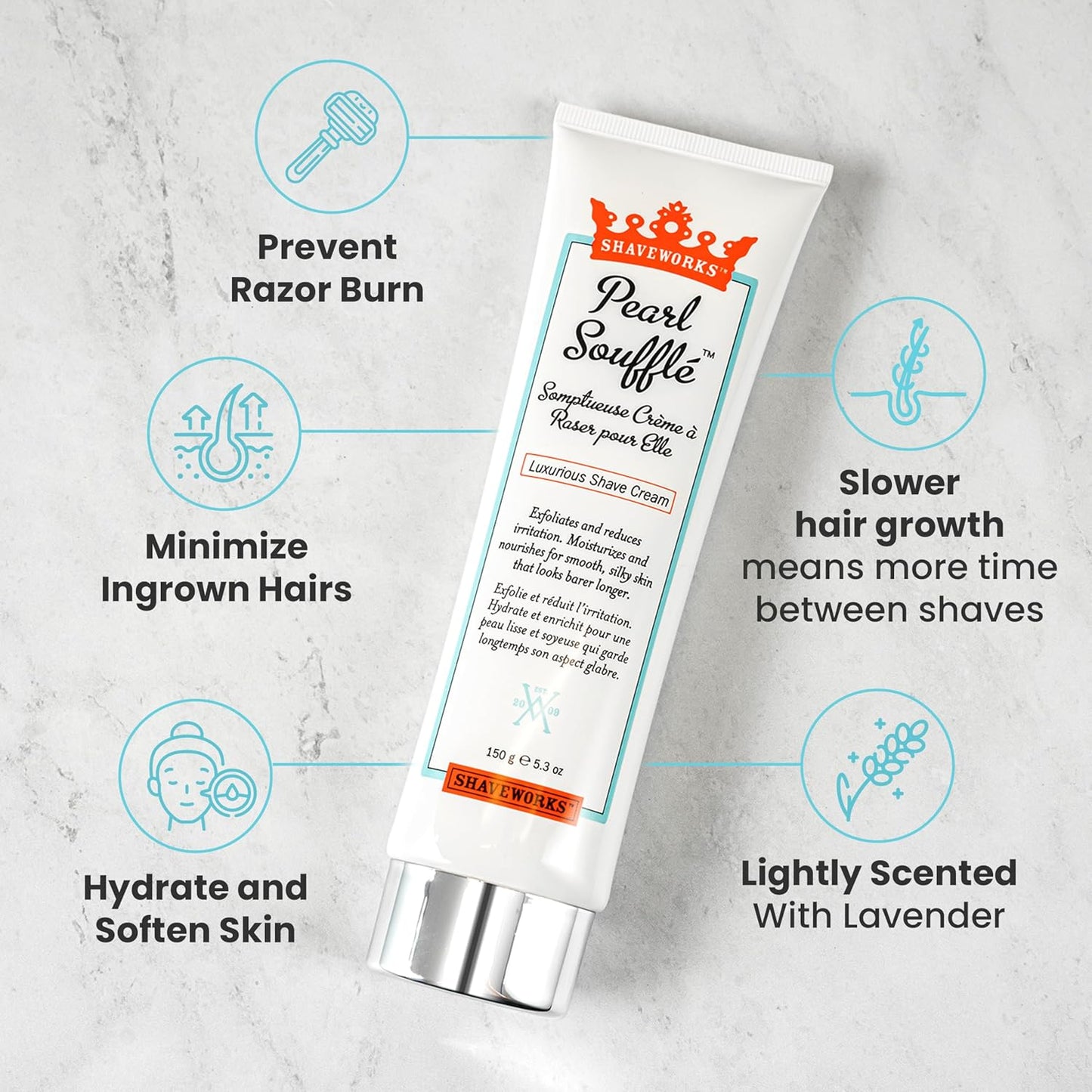 Shaveworks Pearl Soufflé Crema de afeitar para mujeres, loción de a...