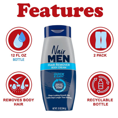 Nair Crema corporal depilatoria para hombres, 12 onzas (paquete de 2)