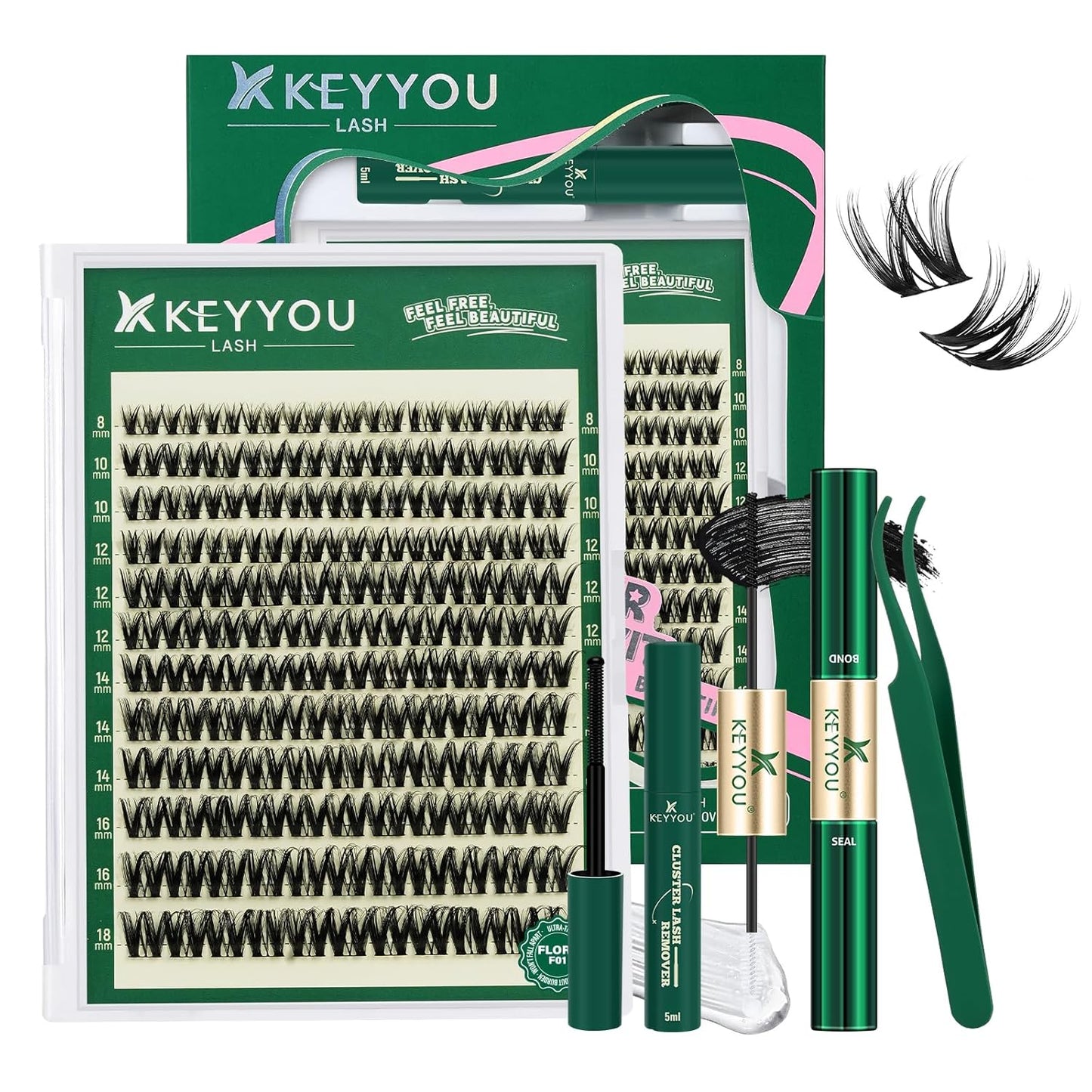 KEYYOU Flora - Kit de racimos de pestañas Flaunt D, pestañas natura...