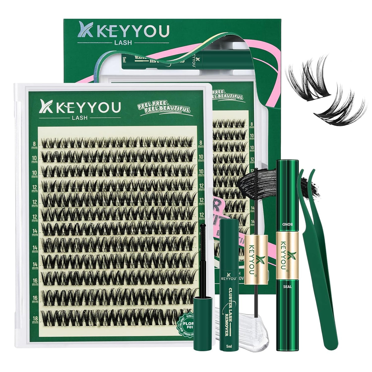 KEYYOU Flora - Kit de racimos de pestañas Flaunt D, pestañas natura...
