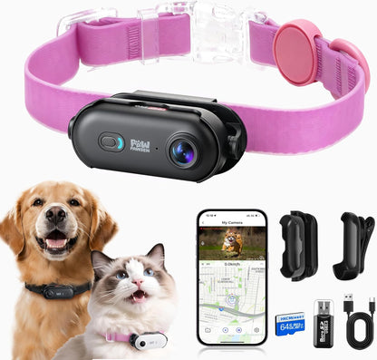 PAWPAWSEN Collar de cámara para mascotas 4K UHD para gatos y perros...