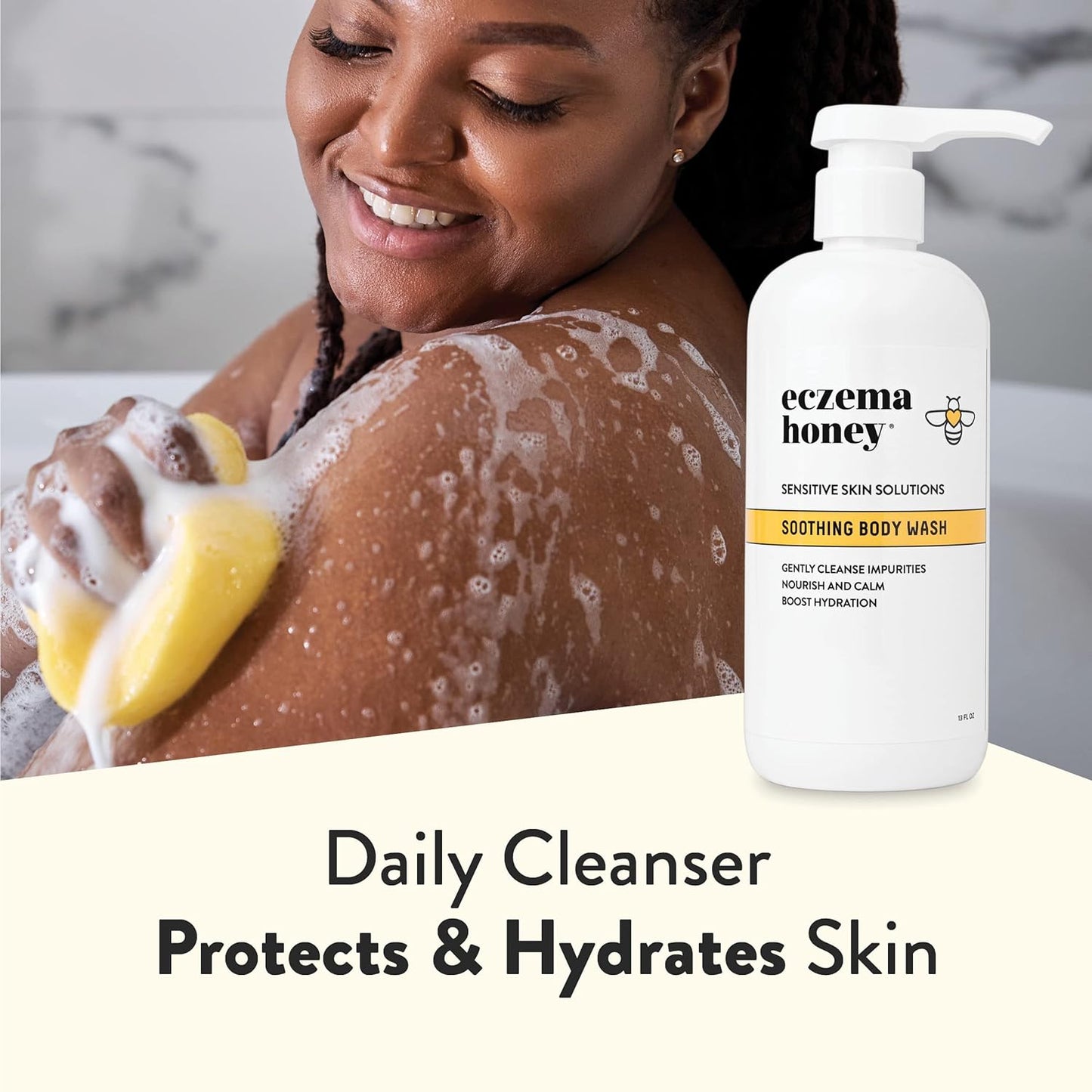 ECZEMA HONEY Gel de baño calmante - Gel de ducha diario y tratamiento de eccema - Gel de ducha para piel sensible para adultos, niños y bebés - Limpiador corporal para aliviar el eccema (13 onzas)