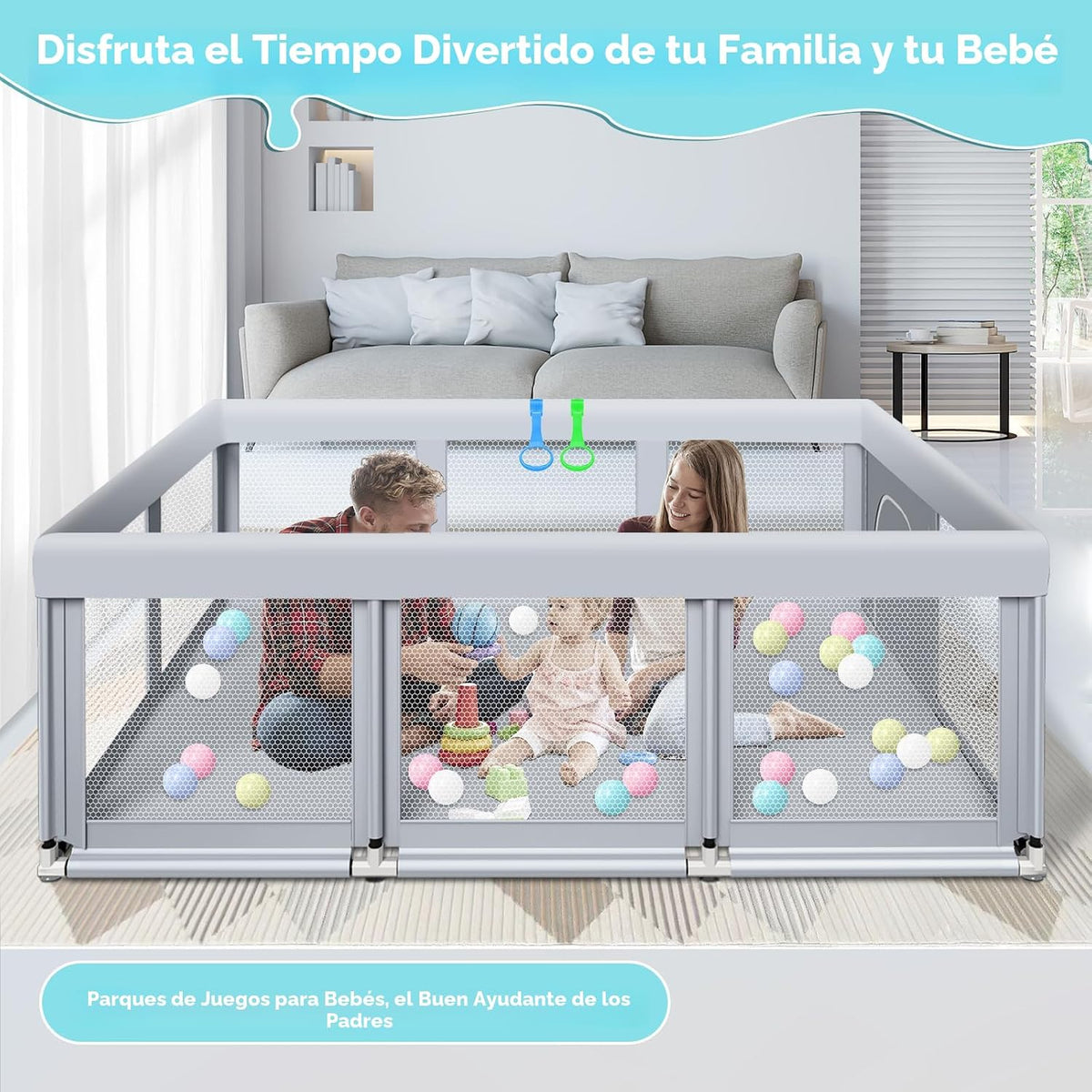 Fshibila Corralito grande de 74 x 50 pulgadas, corralito para bebés...