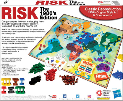 Risk Edición de los 1980 con arte y componentes originales de 1980 de Winning Moves Games USA, juego de mesa de estrategia de dominación mundial para 2 a 6 jugadores, a partir de 8 años