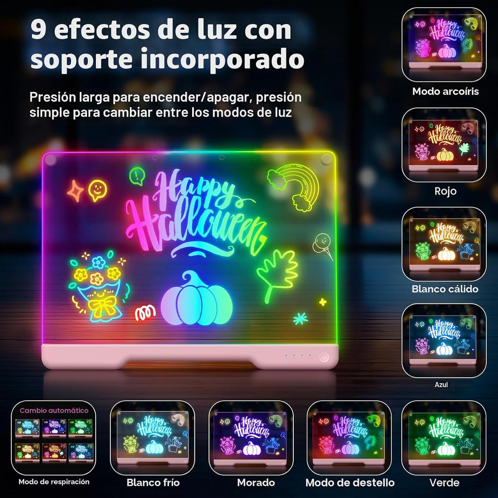 Tablero de Notas LED Doodle Glow Recargable de 16 Pulgadas, 7 Modos...