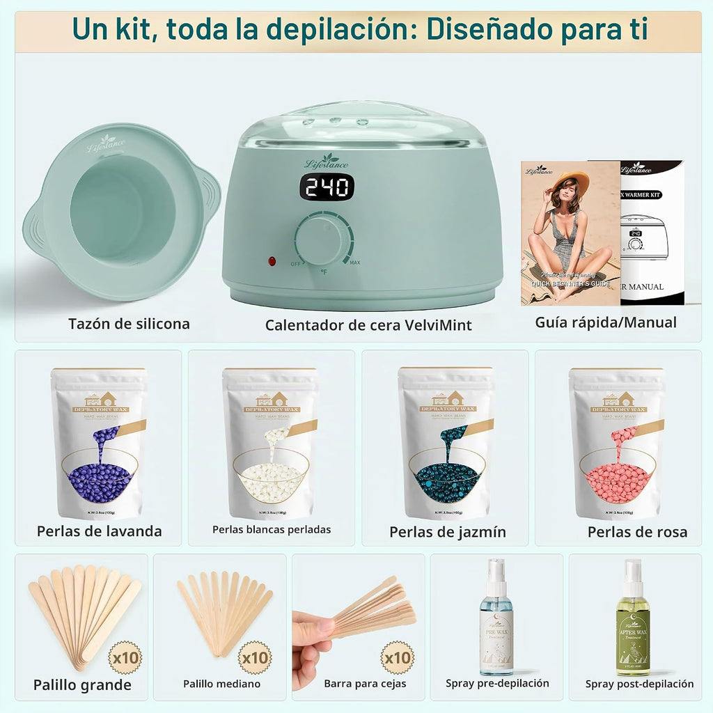 Kit de depilación Lifestance para mujeres y hombres - Calentador di...