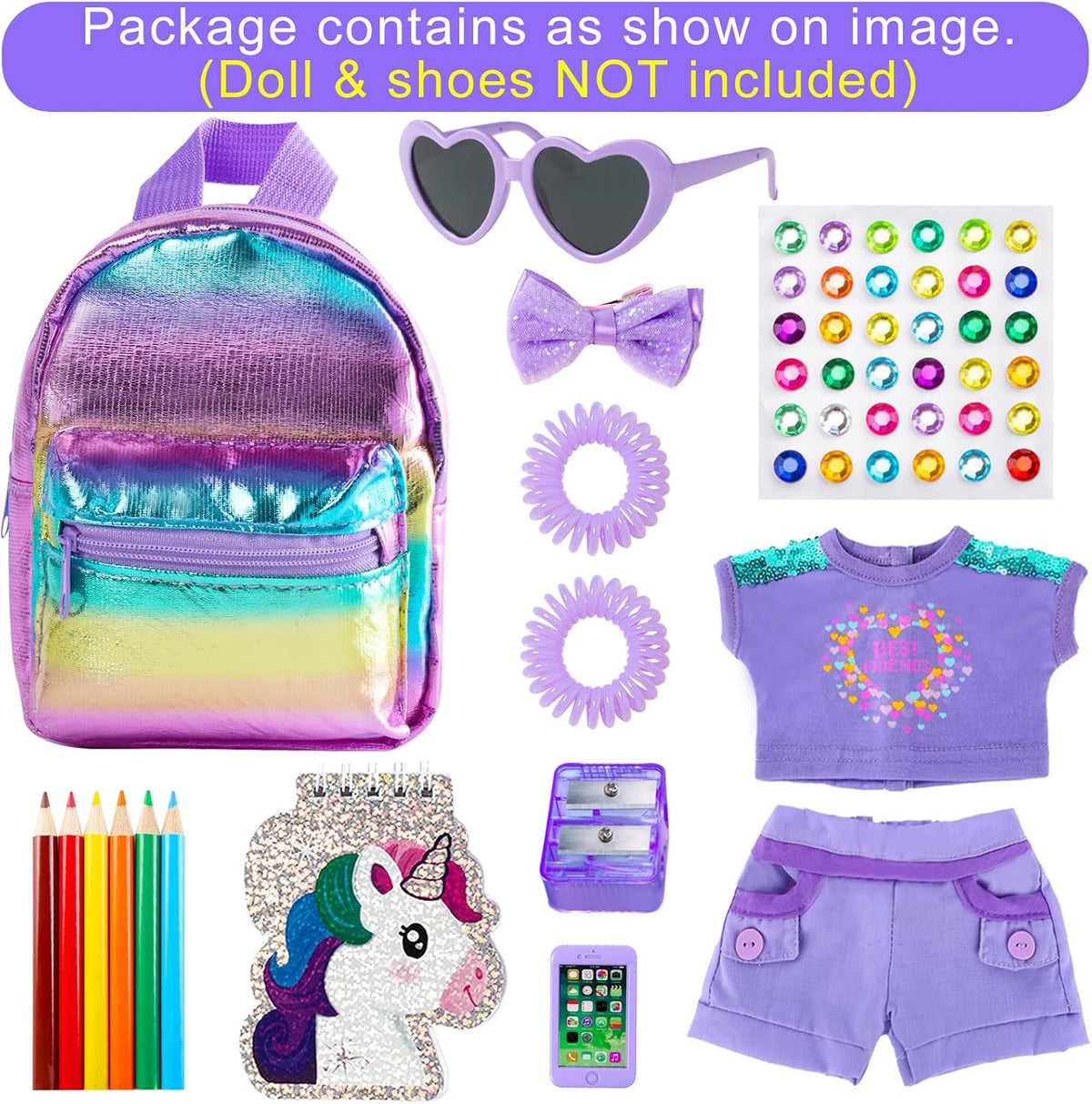 18INDC Conjunto de ropa y accesorios para muñeca de niña de 18 pulg...