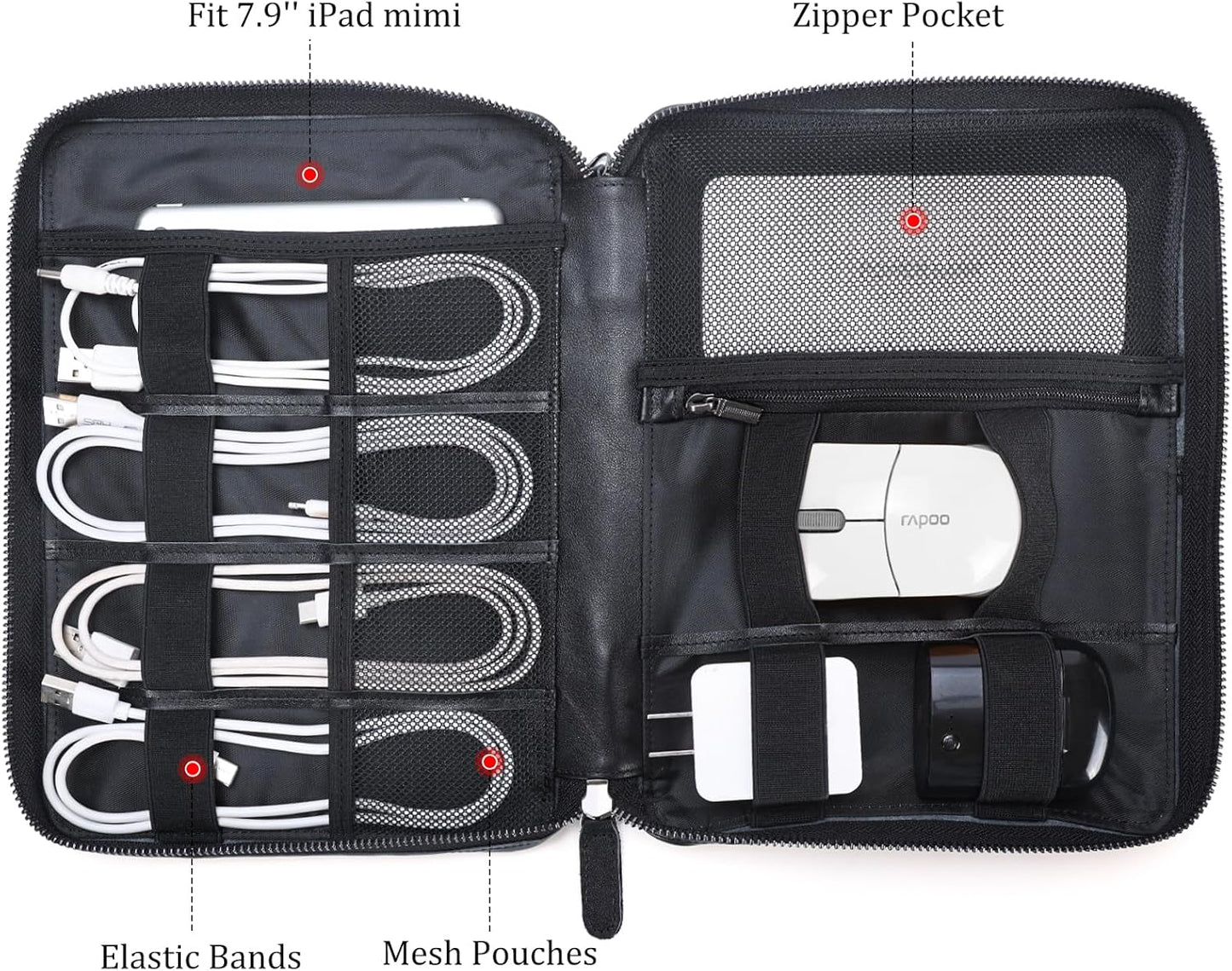 Polare - Organizador de cables de viaje de cuero de grano completo,...