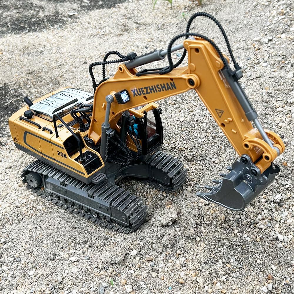 Excavadora de control remoto para niños, excavadora RC con 2 baterí...