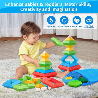 Juguetes Montessori para niños y niñas de 1, 2, 3, 4 años, actividades de aprendizaje preescolar, 30 piezas de bloques de construcción, apilables, juguetes educativos, regalos sensoriales STEM