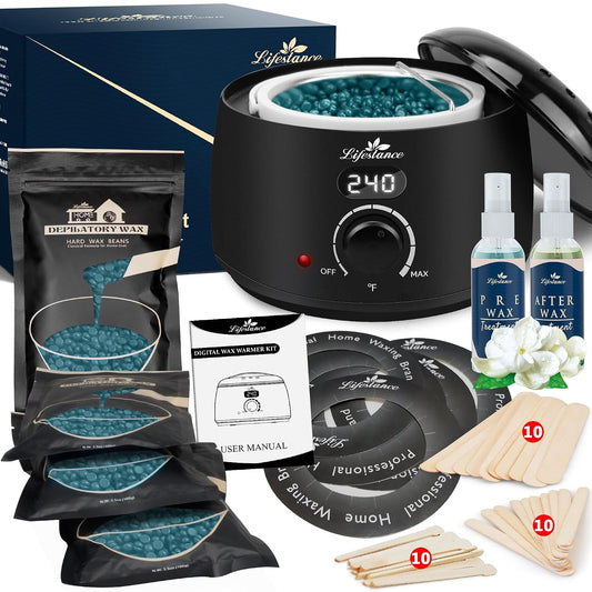 Lifestance Kit de depilación para mujeres y hombres, calentador dig...