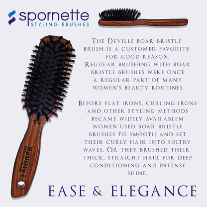 Spornette Deville - Cepillo de pelo para esculpir #343, cerdas de jabalí suaves, mango de madera, cepillo alisador acolchado para mantenimiento diario, acabado y añade brillo a cepillados y soplados