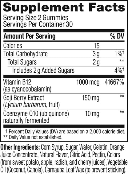 OLLY Extra Strength Daily Energy Gummy, sin cafeína, 1000 mcg de vi...