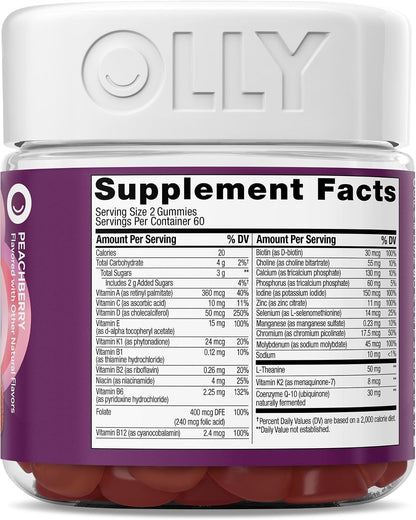 OLLY Más de 40 gomitas múltiples para mujer, 20 nutrientes clave má...