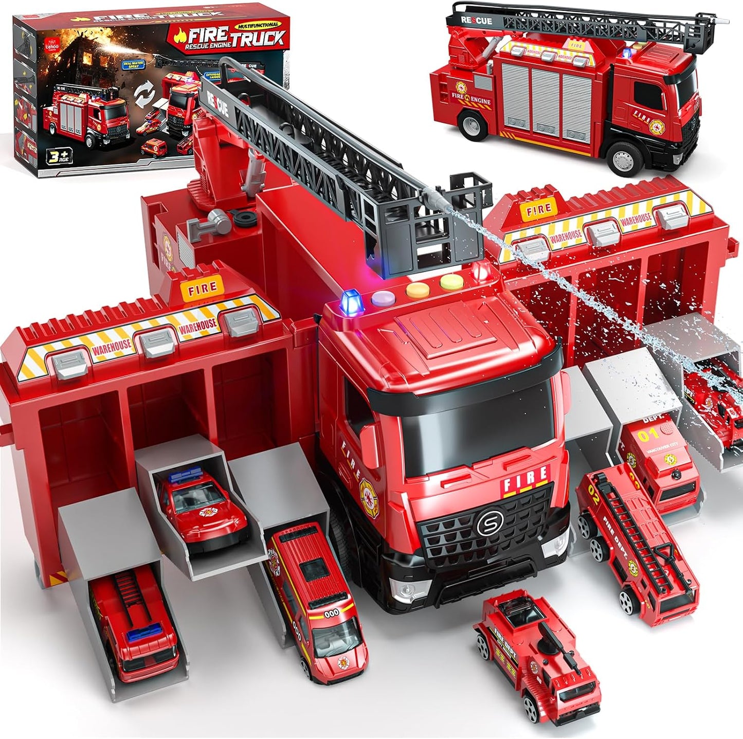 Lehoo Castle Camión de bomberos de juguete para niños de 2, 3, 4 y...