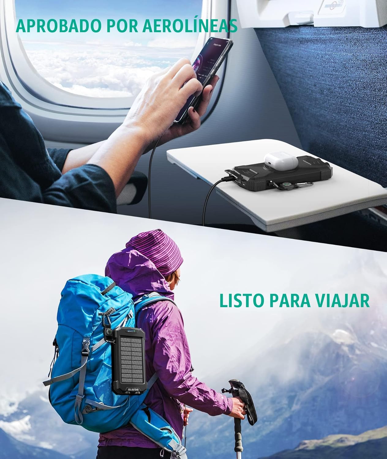 Blavor - Paquete de batería externa solar, cargador inalámbrico Qi...