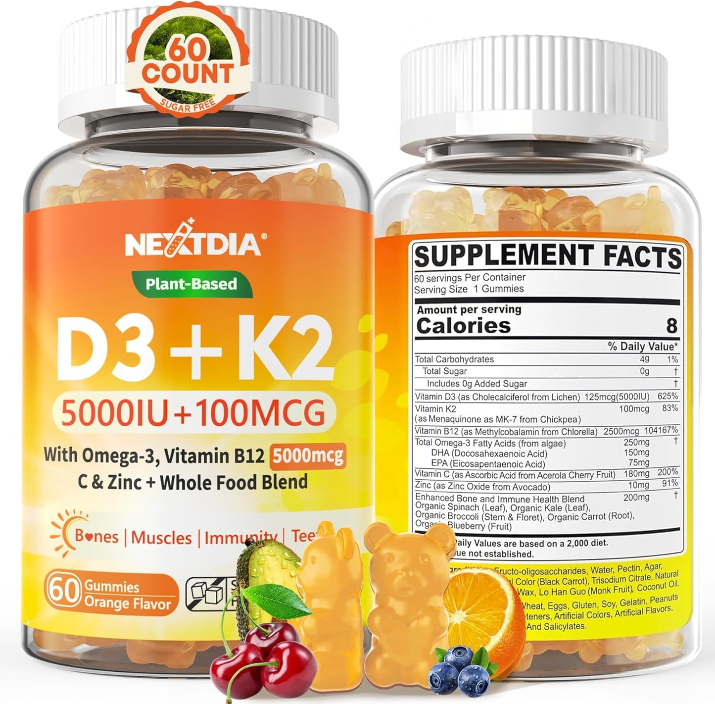 Gomitas de vitamina D3 K2 5000IU \/ 10,000 UI con omega-3 250 mg+K2...