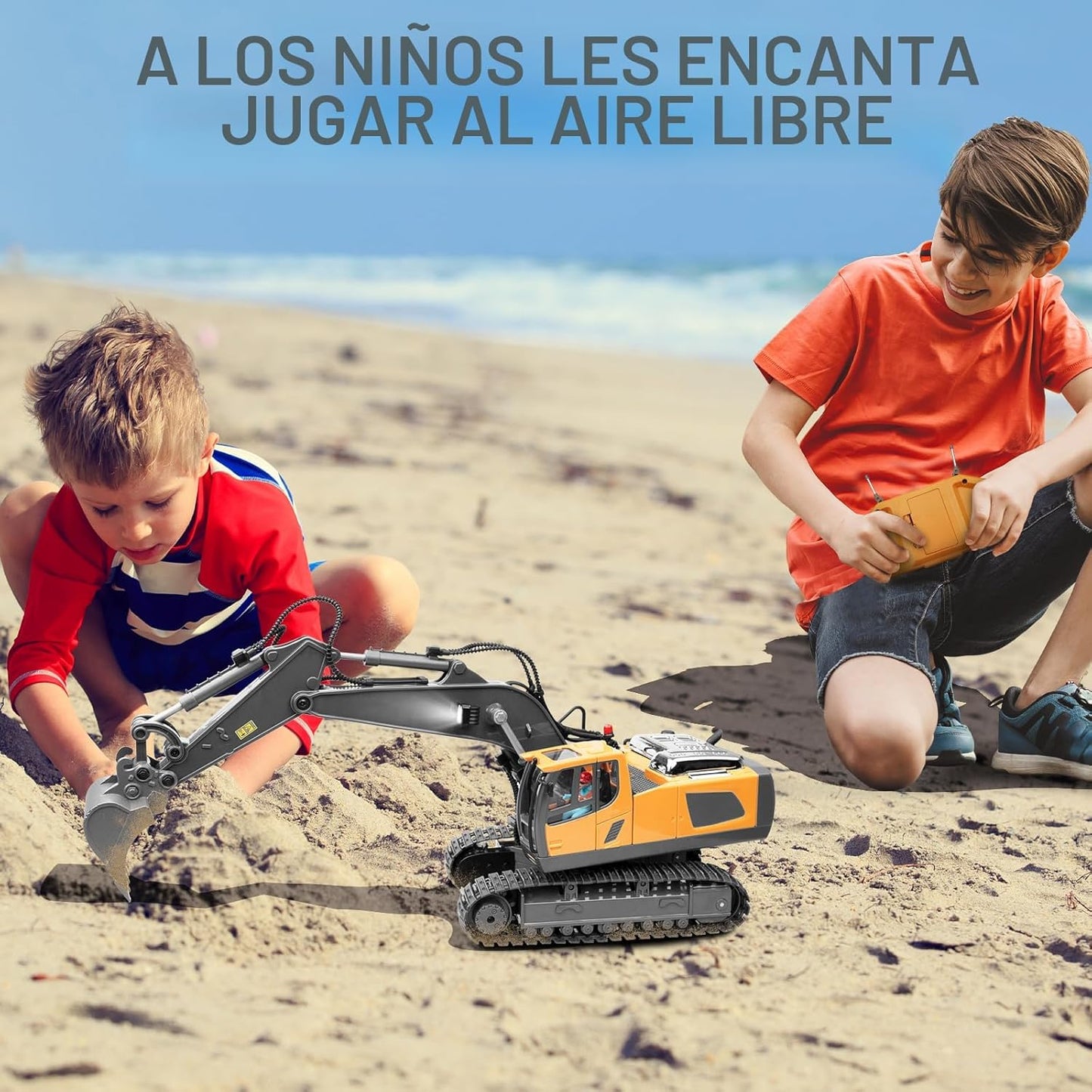 Samtop Juguetes de excavadora con control remoto, vehículos de cons...