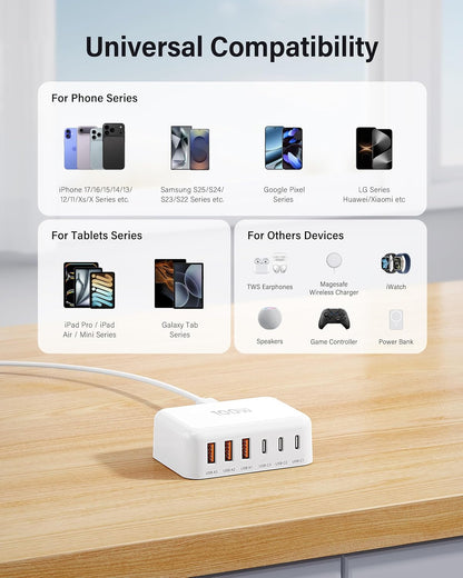 Cargador rápido USB C, bloque de estación de carga de 100W GaN de 6...