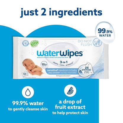 WaterWipes Sensitive+ Toallitas para Recién Nacidos y Bebés, 3 en 1...