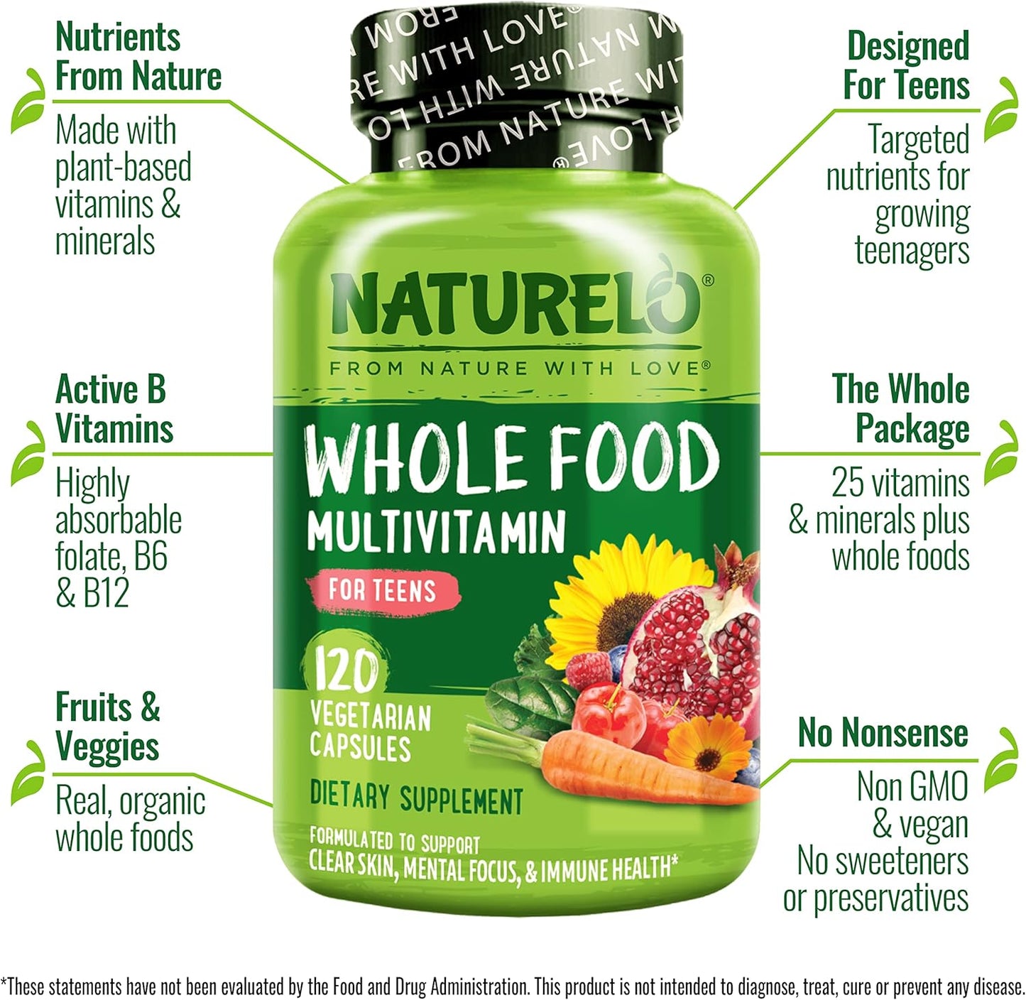 NATURELO Multivitaminas para Adolescentes Niñas\/Niños, 120 Cápsula...