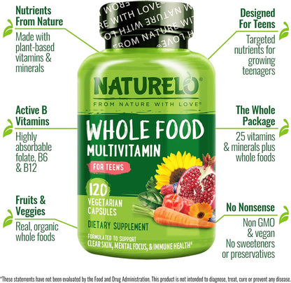 NATURELO Multivitaminas para Adolescentes Niñas\/Niños, 120 Cápsula...