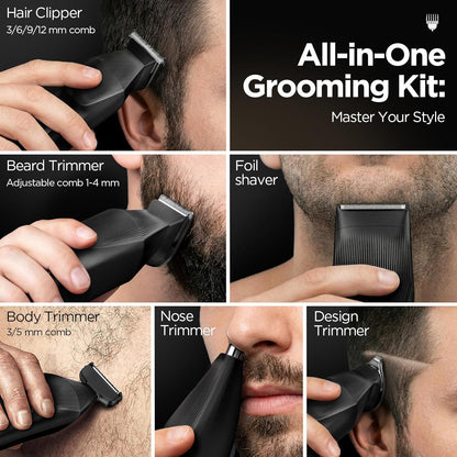 Yineel HC600 - Cortadora de barba para hombres, kit de aseo inalámbrico todo en uno, maquinilla de afeitar eléctrica impermeable y cortadora de pelo para cara, bigote, cuerpo, nariz, corte de pelo