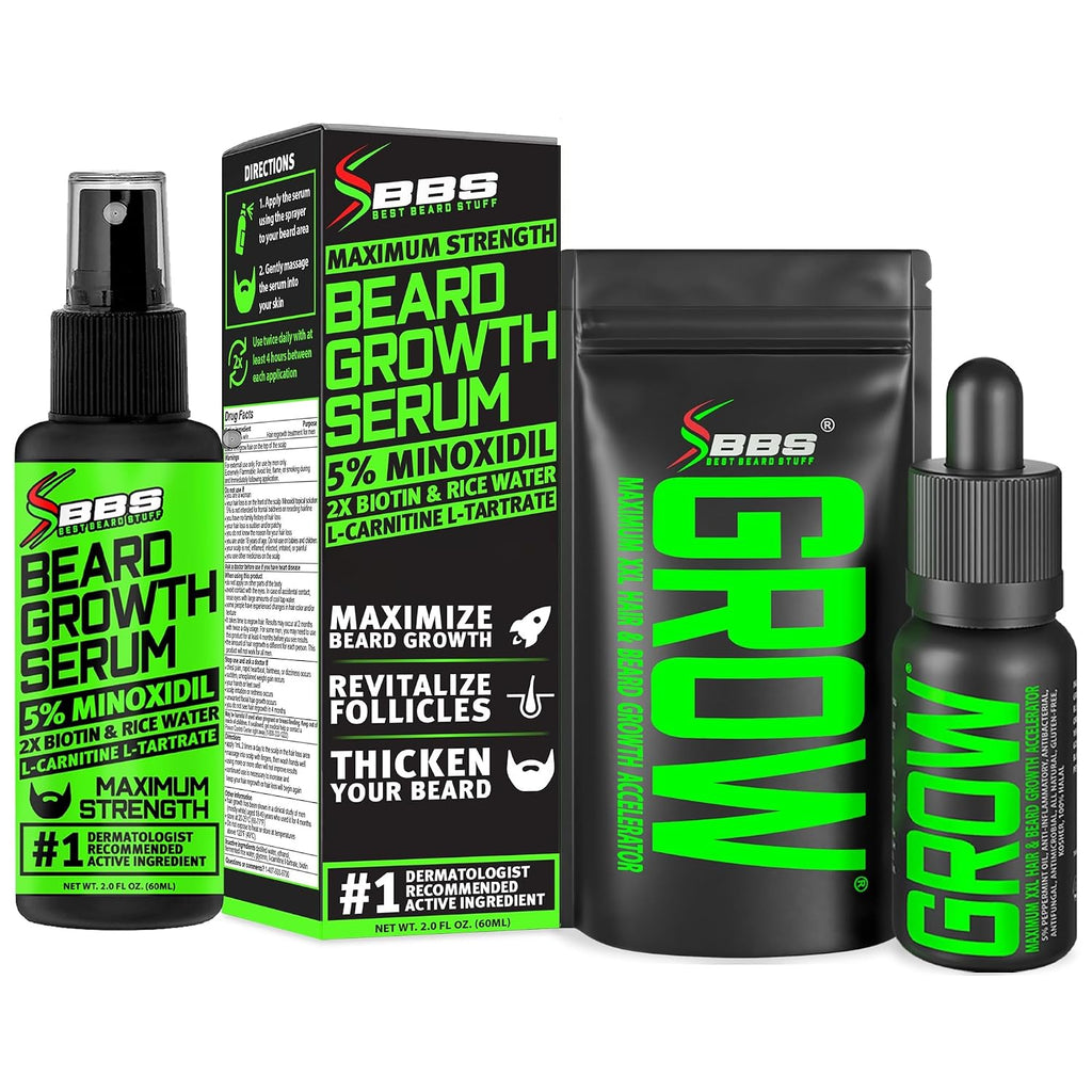 Beard GROW XXL y paquete de minoxidil para barba para hombres, acei...