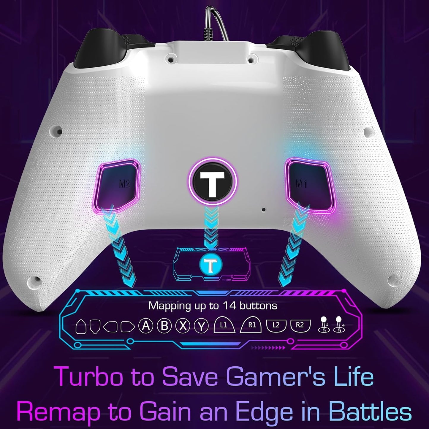 UGAME Controlador Xbox con Cable para X Box Series X S One PC PS4 Switch, Controladores de Juego con Frecuencia de Sondeo de 1000Hz Sin Deriva del Joystick, Paletas Personalizadas Remoto Turbo