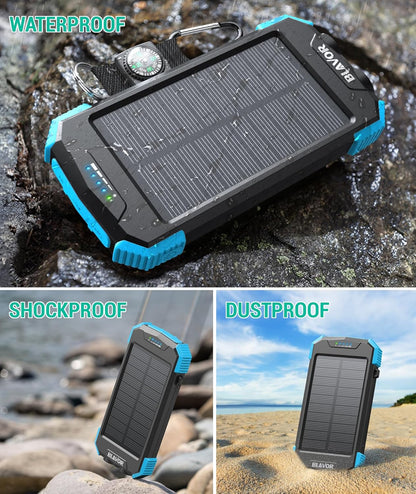 BLAVOR - Paquete de batería externa solar, cargador inalámbrico Qi...
