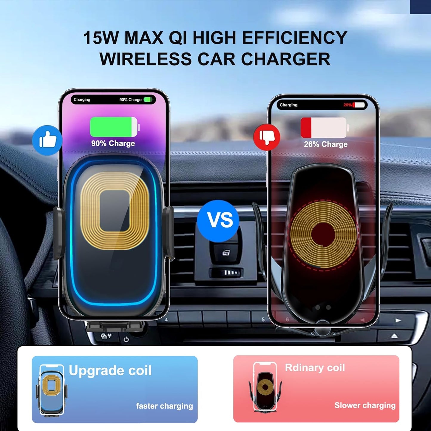 Cargador inalámbrico para automóvil, 3 en 1, soporte para teléfono de automóvil, cargador de automóvil, montaje para parabrisas, salpicadero, ventilación de aire, soporte de teléfono celular de carga