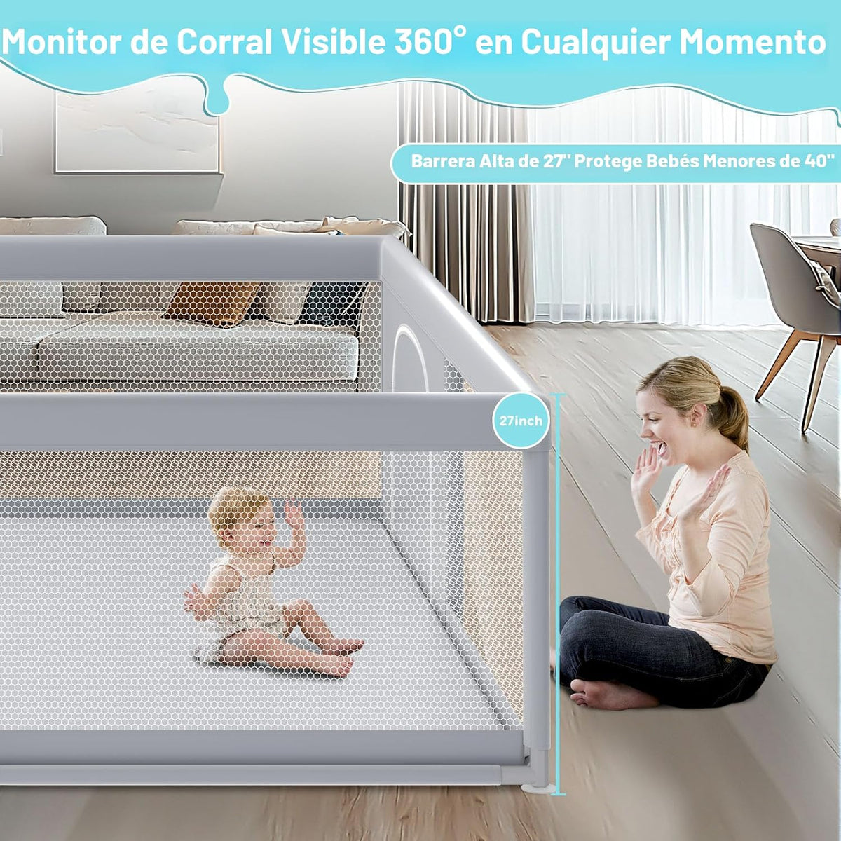 Fshibila Corralito para bebés extragrande de 79 x 79 pulgadas, corr...
