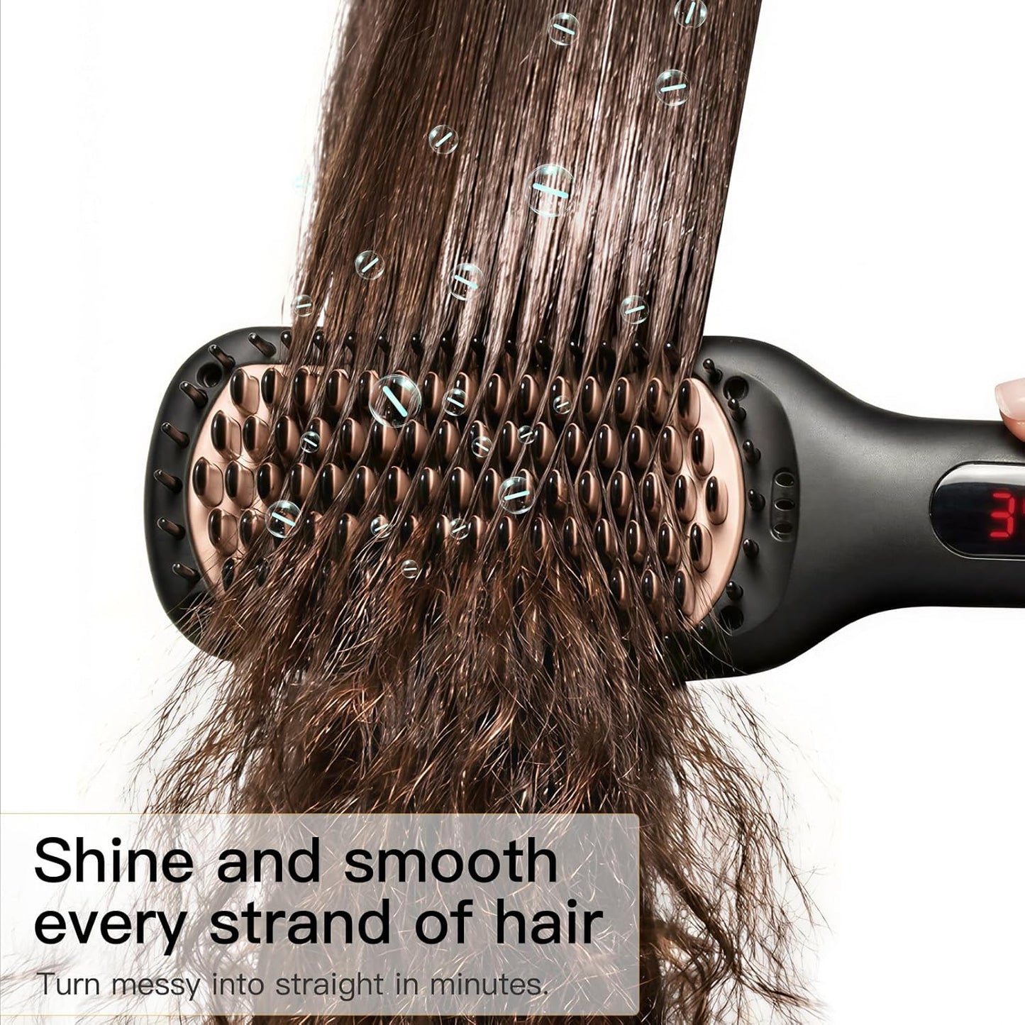 MEGAWISE Cepillo alisador de pelo iónico Pro Ceramic para salón en casa, cepillo alisador con tecnología de calefacción de 20 segundos, apagado automático, antiquemaduras con doble voltaje universal