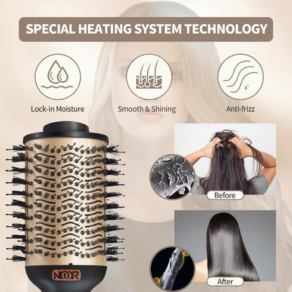 NOOR Cepillo secador de pelo caliente 4 en 1, control de encrespamiento, cepillo secador de pelo, cepillo secador de pelo, cepillo para secar y alisar voluminizar aire caliente estilizador para todos