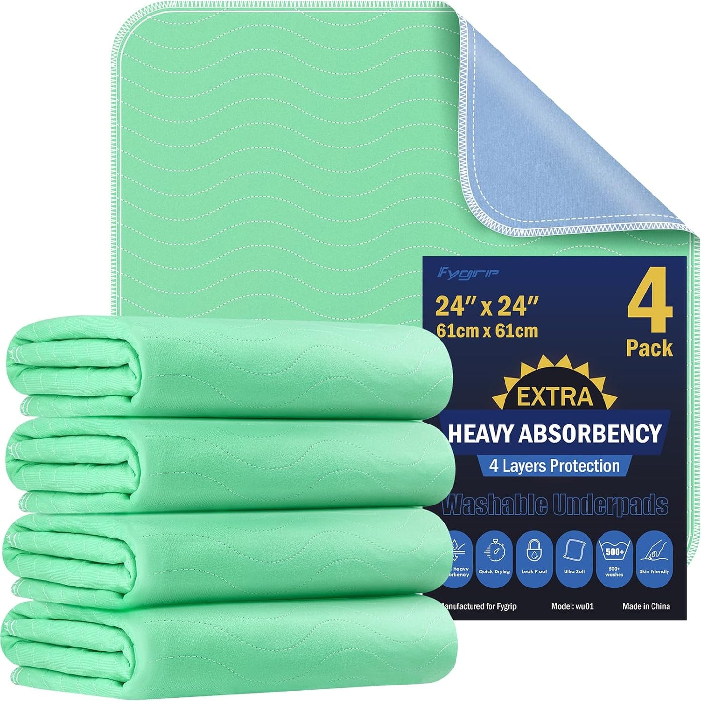 Paquete de 4 almohadillas lavables de absorción extra pesada de 24...