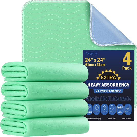 Paquete de 4 almohadillas lavables de absorción extra pesada de 24...