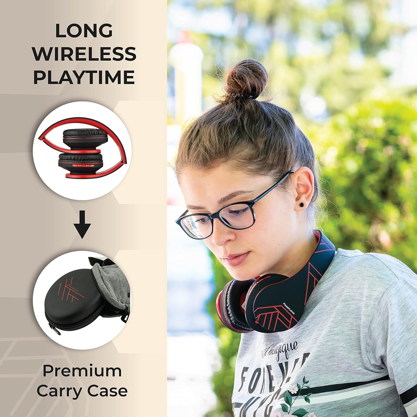 PowerLocus - Audífonos Bluetooth sobre las orejas, estéreo inalámbr...