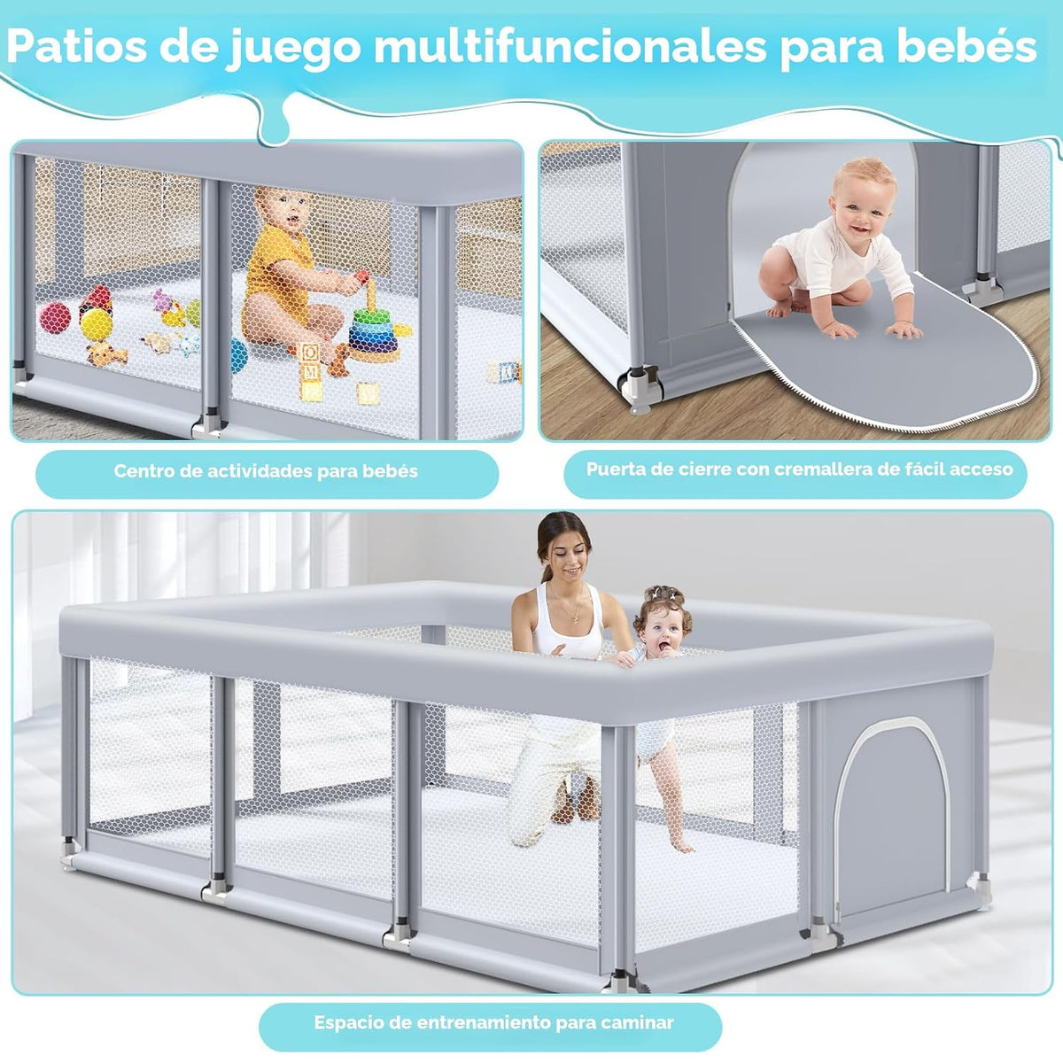 Fshibila Corralito grande de 74 x 50 pulgadas, corralito de bebé pa...
